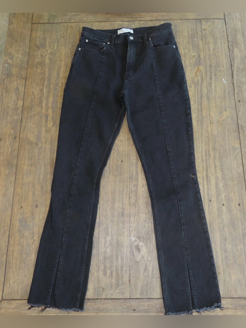 Abercrombie & Fitch Black Straight Leg Jeans with Raw Hem